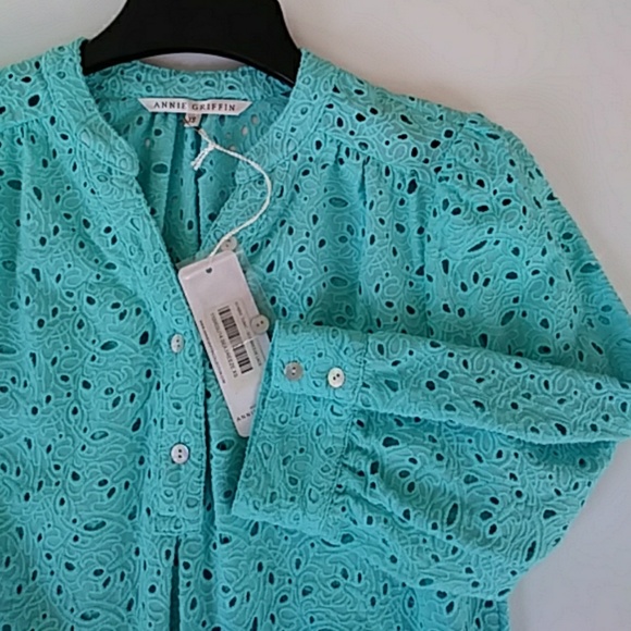 Annie Griffin Tops - Annie Griffin Eyelet 100% Cotton Aqua Tunic